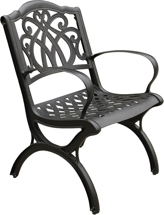 Ornate Traditional Outdoor Cast Aluminum Black Patio Dining Chair-VerdiqueGarden