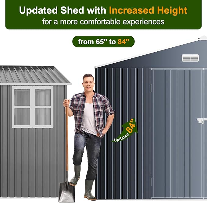 12x10 FT Metal Sheds & Outdoor Storage: Heavy Duty Garden Sheds with Dual Transparent Panels, DIY-installable Windows & Lockable Doors, Weatherproof Tool Shed for Backyard, Garden, Patio, Grey-VerdiqueGarden