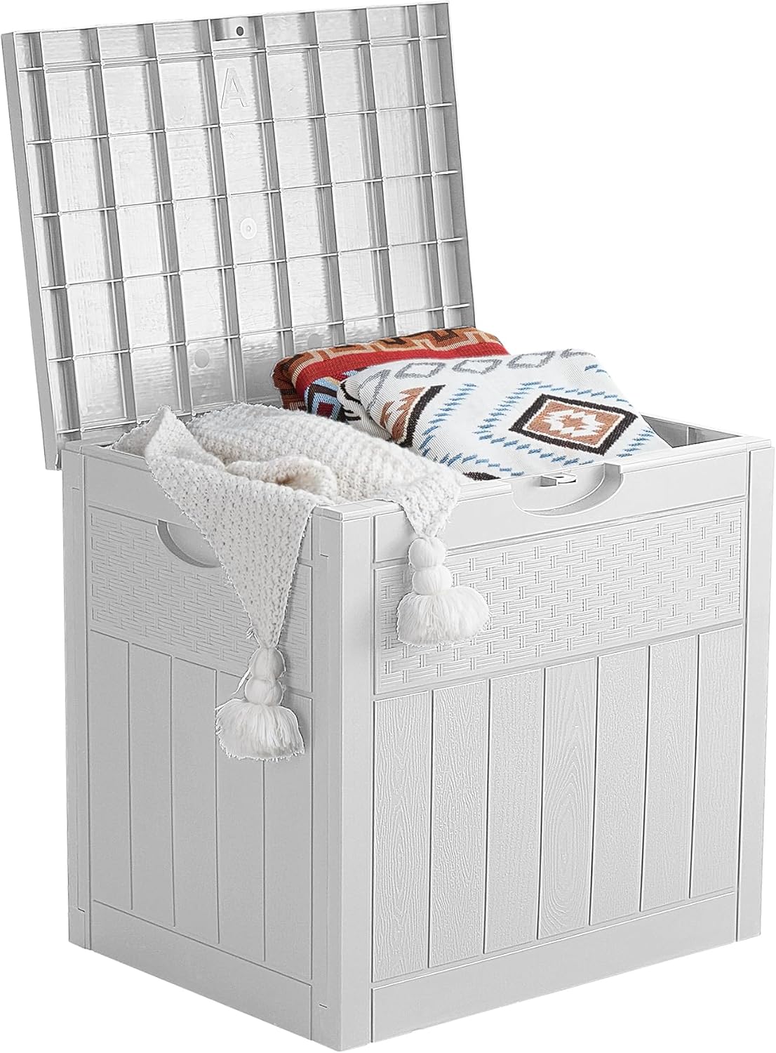 33 Gallon Deck Box, Small Outdoor Storage Box Waterproof, Lockable Secure Package Bin Delivery Box for Outside Front Porch, Patio Cushions Storage Box, Delivery Driver Snack Box for Porch, White-VerdiqueGarden