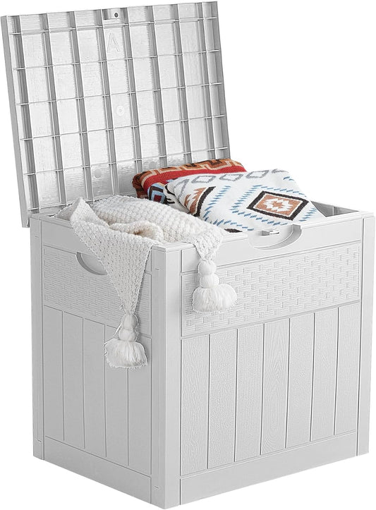 33 Gallon Deck Box, Small Outdoor Storage Box Waterproof, Lockable Secure Package Bin Delivery Box for Outside Front Porch, Patio Cushions Storage Box, Delivery Driver Snack Box for Porch, White-VerdiqueGarden