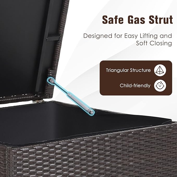 RELAX4LIFE Outdoor Storage Box 72-Gallon - Outside Wicker Storage Bin with Waterproof Zippered Liner, Gas Strut, Package Delivery Boxes for Outside, Accessories, Garden Tools Storage Deck Box-VerdiqueGarden