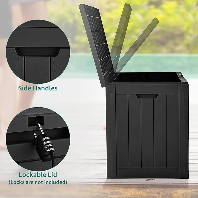 YITAHOME 30 Gallon Deck Box Outdoor Storage Box, Waterproof Resin Package Delivery and Storage Box with Lockable Lid for Patio Furniture Cushions, Pool Accessories, Garden Tools, Black-VerdiqueGarden