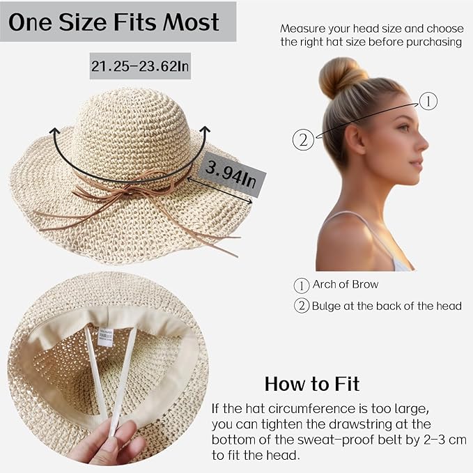Womens Straw Beach Sun Hats, Foldable Packable Floppy Handmade Crochet Hats for Women,Large Summer Vacation Wide Brim Hat-VerdiqueGarden