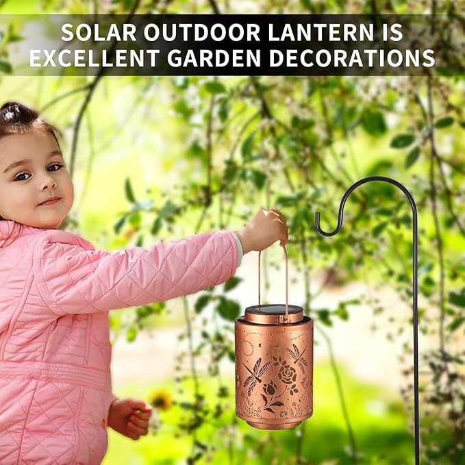 Solar Outdoor Lanterns, Dragonfly Garden Decor LED Light Hanging Waterproof Solar Metal Lantern Birthday Gifts for Women Mon Grandma Sunflower Solar Lights Outdoor Decoration for Patio Pathway Yard-VerdiqueGarden