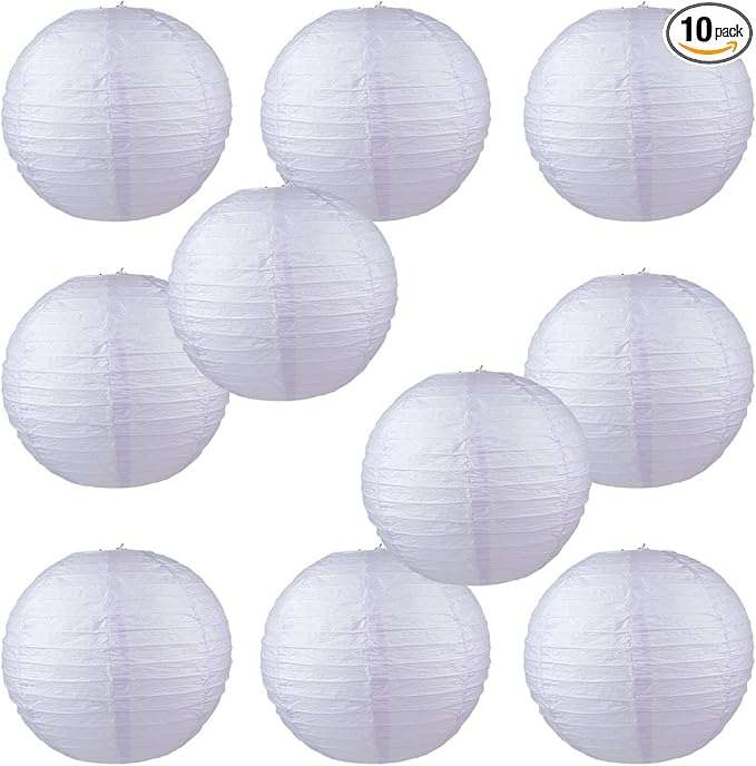 WYZworks - Round Paper Lanterns 10 Pack (Light Lavender, 16") - Hanging Paper Lanterns Lamp for Wedding, Birthday, Party and Home Decorations with 8", 10", 12", 14", 16" Option-VerdiqueGarden