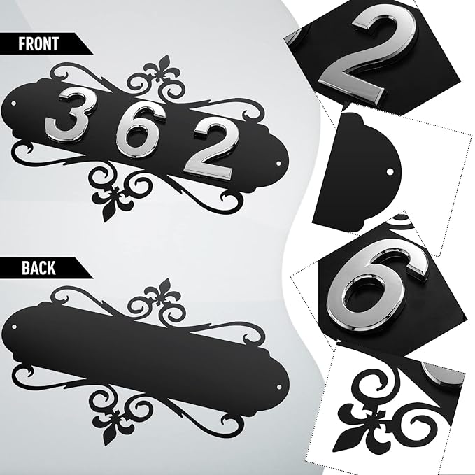 House Address Plaques Metal Address Sign Outside House Number Mailbox Number Sign for House Home Hotel Office Garden Decorative Wall Plaque(13.8 inch,Delicate Style)-VerdiqueGarden