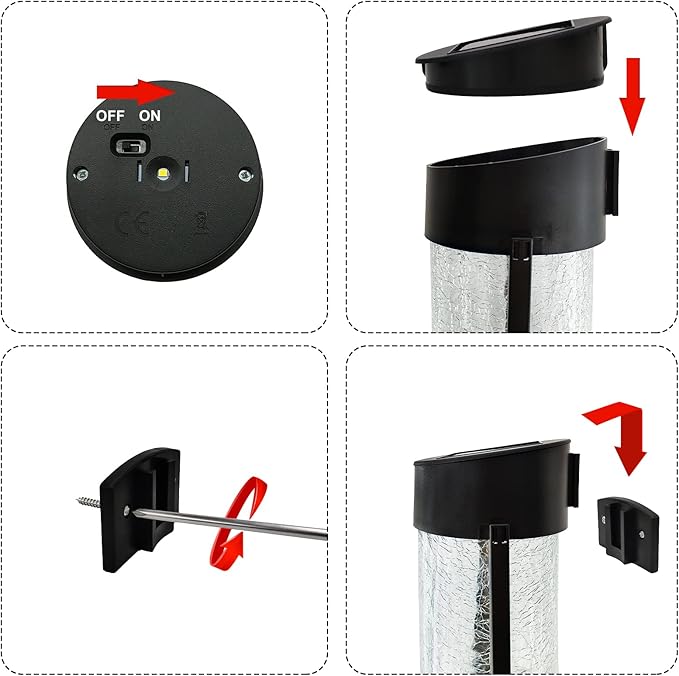 2PK Solar Outdoor Wall Lights with Crackle Glass Shade, Porch Fence Exterior Light Fixture Solar Powered Wall Scones-VerdiqueGarden