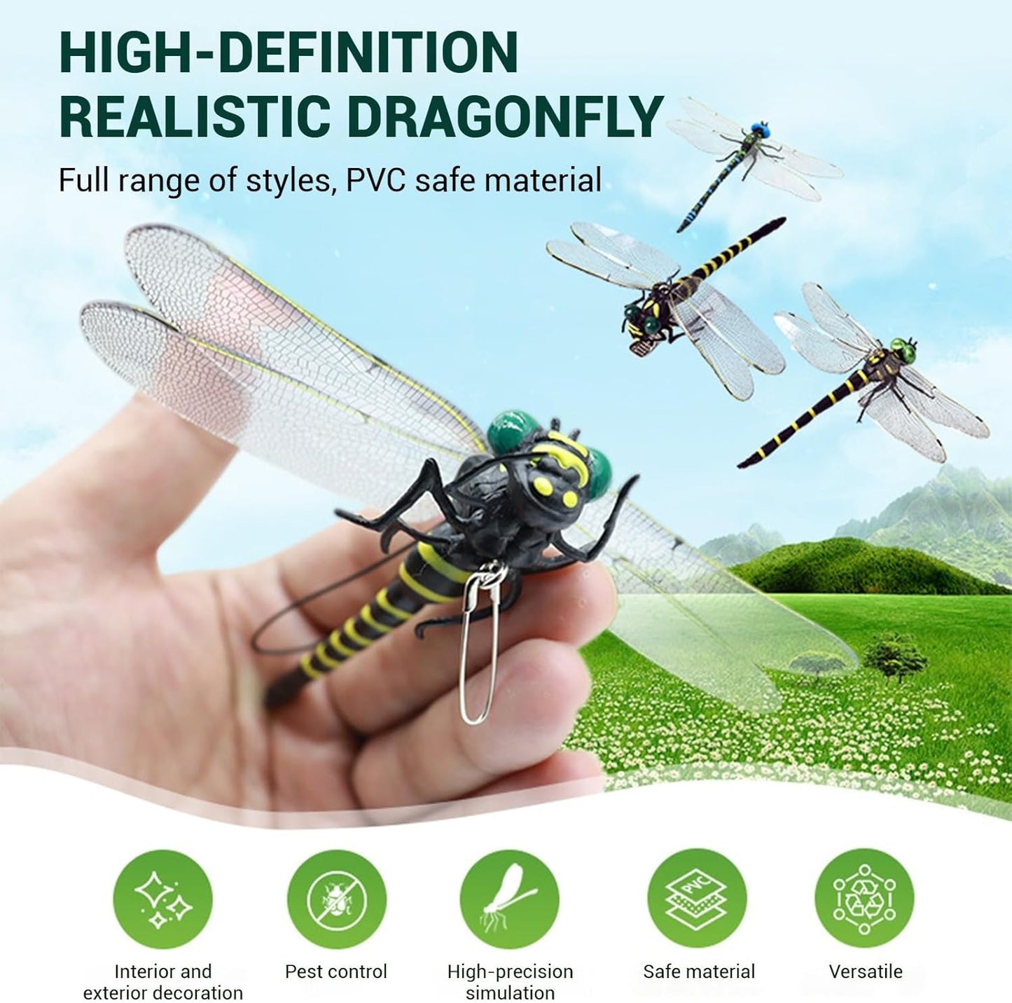 Dragon Fly Clips for Bugs Repellent, 3D Artificial Dragonfly Hat Clip, Dragonfly Garden Decor (Independent Dragon Fly 6 Pcs)-VerdiqueGarden
