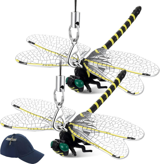 Qualirey 2pcs Dragonfly Hat Clip 2.2inch Realistic Dragonfly Clip with Hook Attach to Backpack Hat Keychain for Indoor Yard Garden Plant Decor-VerdiqueGarden