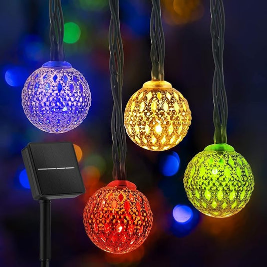 Solar Moroccan String Lights Outdoor 60 LED 36 Ft Globe Fairy Lights with 8 Lighting Modes, Waterproof Solar Powered String Lights for Garden Yard Gazebos Camping Party (Multicolor)-VerdiqueGarden
