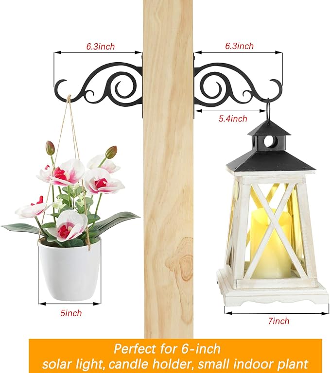 6-Inch Outdoor Indoor Decorative Iron Lantern Wall Hooks Hangers for Hanging Wind Chimes Hummingbird Feeders Candle Holders(Black, Set of 2)-VerdiqueGarden