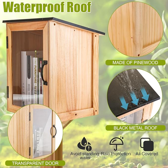 Little Library Box Outdoor Kit - A Wooden Library Box and A Library Garden Flag for Sharing Books, Communication and Learning Between Neighbouring Communities-VerdiqueGarden