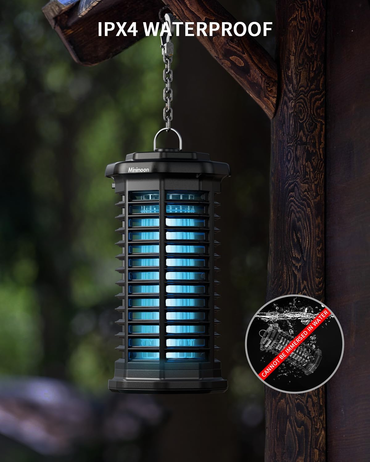 Minimoon Bug Zapper Outdoor 4000V Powerful Electric Mosquito Zapper, 15w Fly Trap Outdoor, IPX4, Corded Fly Zapper for Indoor, Yard, Backyard, Patio, Camping (Black)-VerdiqueGarden