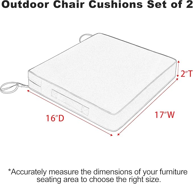 Favoyard Patio Chair Cushions 17 x 16 x 2 Inch Waterproof Outdoor Seat Cushions for Patio Furniture 3-Year Color Fastness Garden Sofa Couch Pads with Handle & Adjustable Straps Set of 2, Dark Grey-VerdiqueGarden