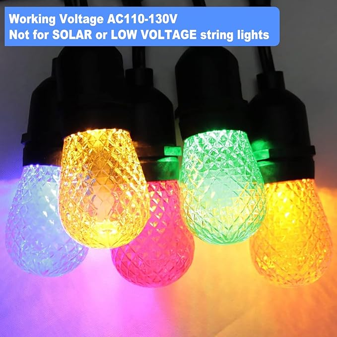 BRIMAX S14 LED Colored Light Bulbs with Faceted Surface,Outdoor Indoor String Light Replacement Bulbs,Plastic,Shatterproof, E26 Base, for Christmas Halloween Party and Holiday Decor,15 Pack-VerdiqueGarden