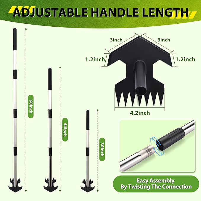 Hoe Garden Tool, Scuffle Garden Hoe for Weeding with 30-60 Inch Steel Long Handle, Dual Use Sharp Gardening Hula Hoe, Adjustable Rocket Shaped Weed Remover Action Hoe-VerdiqueGarden