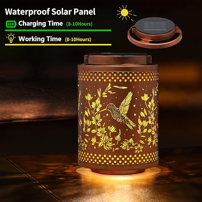Hummingbird Solar Lanterns Garden Decor Birthday Mothers Day Gifts for Mom Women Metal Hanging Solar Lights Waterproof Outdoor Decoration for Outside LED Lanterns for Yard Lawn Patio Deals-VerdiqueGarden
