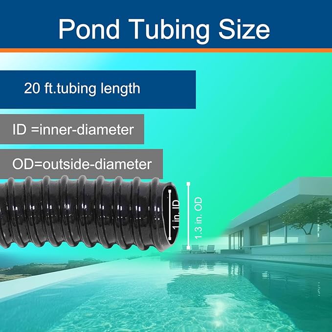 1 Inch Pond Tubing, 1" ID Corrugated Water Pipe, 20 Feet Length Flexible PVC Hose Pipe with Pipe Fittings, Aquarium, Pond Waterfall, Garden Pond Pump Drainage Tube Black-VerdiqueGarden
