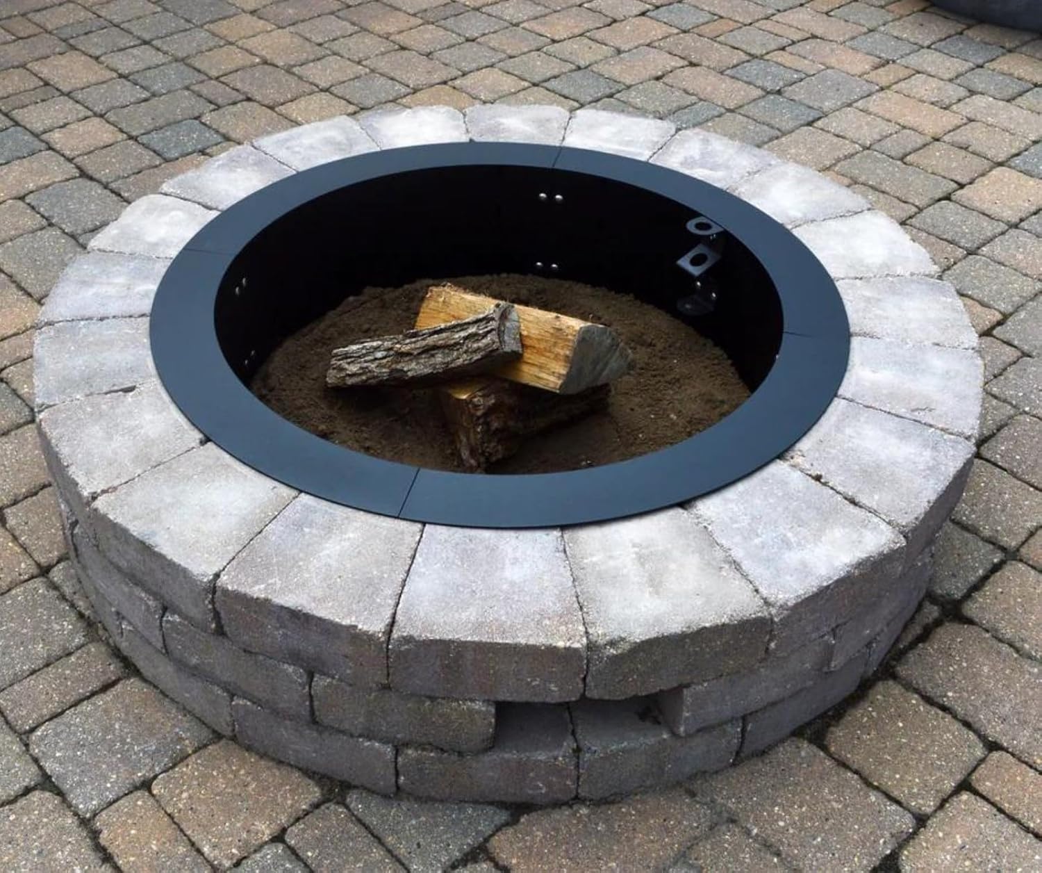 Heavy Duty Black Steel Fire Pit Ring Insert for Outdoors - 31” Round Insert, 38" Outside Flange, 9" Height-VerdiqueGarden