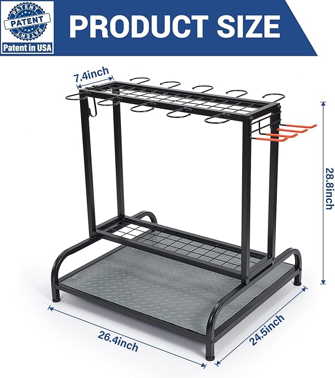 Garden Tool Organizer, Yard Tools Rack Holds 55 Long-Handled Tools/Rakes/Brooms for Garage Organization and Storage, Shed, Outdoor, Lawn, Heavy-Duty Steel, Black, Easy Assembly-VerdiqueGarden
