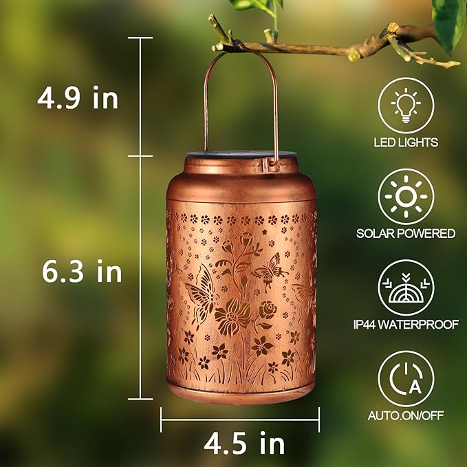 Solar Lanterns Outdoor Waterproof Hummingbird Garden Decor Christmas Gifts for Women Mom Grandma Hanging Lights Metal Solar Decoration Outside for Yard, Patio,Backyard,Porch(Butterfly and Sunflower)-VerdiqueGarden