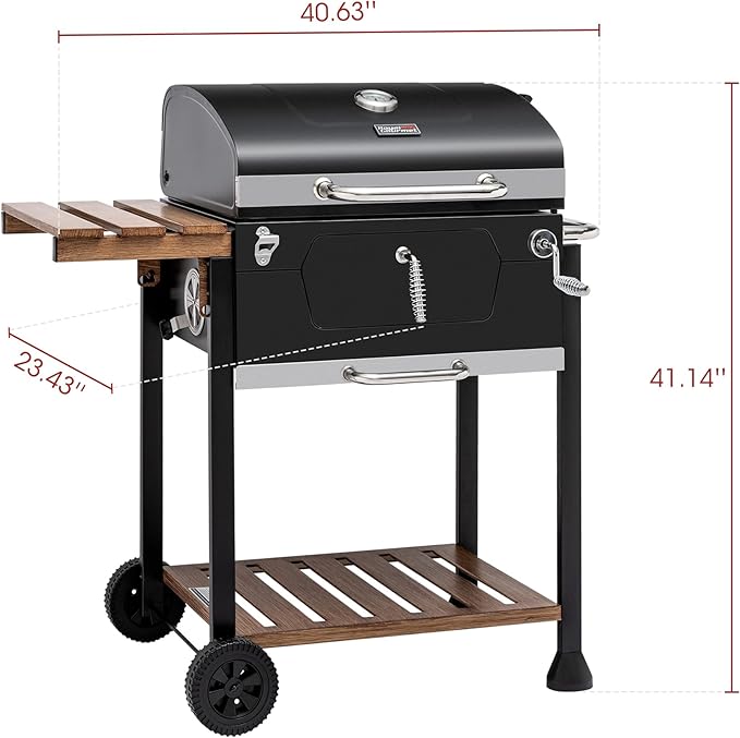 Royal Gourmet CD1824M 24-Inch Charcoal Grill, BBQ Smoker with Handle and Folding Table, Perfect for Outdoor Patio, Garden and Backyard Grilling, Black, Medium-VerdiqueGarden