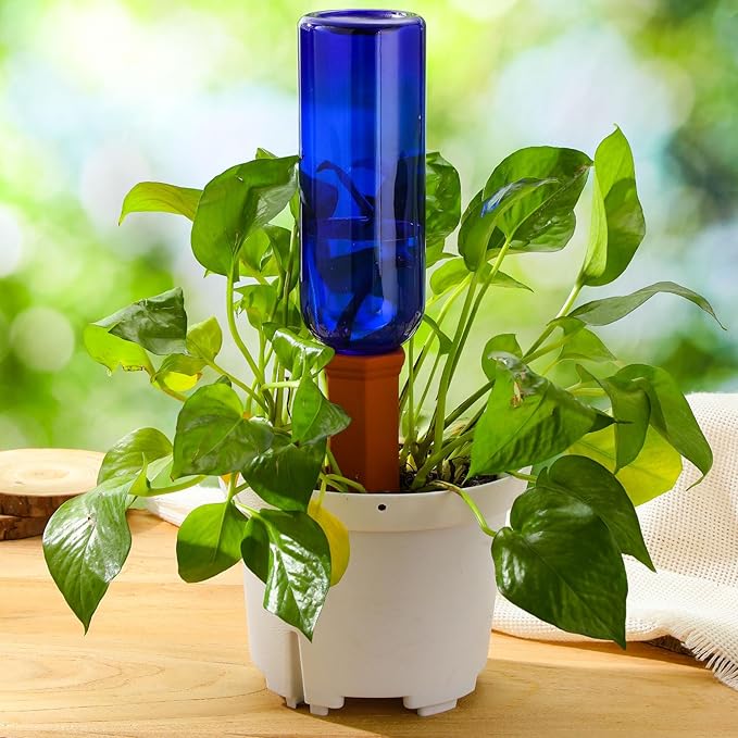 12 Pack Plant Watering Devices Include 6 Terracotta Self Watering Spikes and 6 Pcs 26 oz Plastic Bottles, Slow Release Vacation Insert Automatic Plant Waterer Device (Blue)-VerdiqueGarden