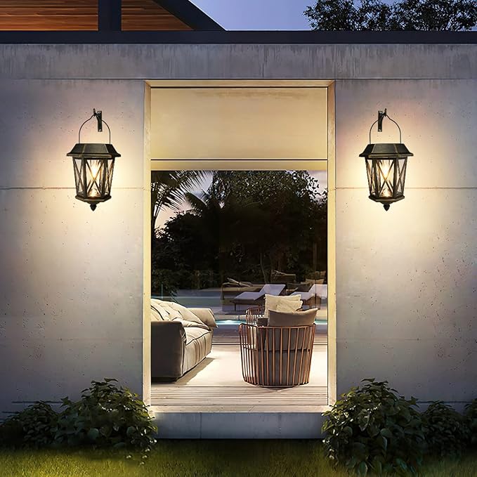 Solar Lantern Outdoor Waterproof, Metal Solar Lights Outdoor with Clear Glass, LED Solar Powered Lights Wall Mount for Yard Garden Wall Outdoor, Bronze - 2 Pack-VerdiqueGarden