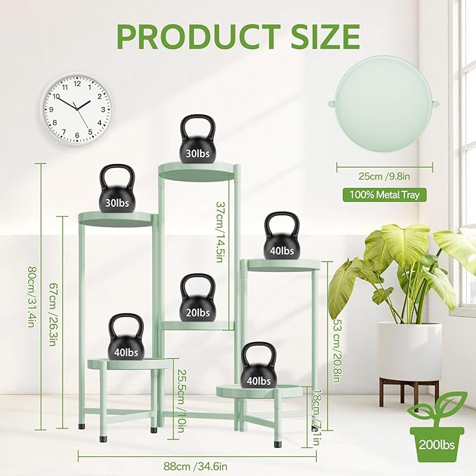 iDavosic.ly 6 Tier Large Plant Stand Indoor, 10 Inch Wide Tall Corner Metal Plant Stands Outdoor for Multiple Plants, Folding Tiered Flower Display Holder Rack Shelf, Light Green-VerdiqueGarden