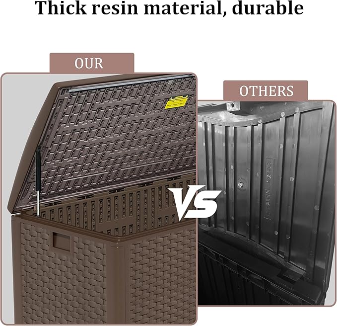 180 Pro Gallon Waterproof Outdoor Storage Bin Resin Deck Box for Patio, Poolside, and Garden, Lockable & UV-Resistant, Brown-VerdiqueGarden