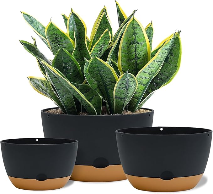 12 Inch Pots for Indoor Plants, Large Self Watering Planters with Drainage and Saucers, Plastic Outdoor Flower Pot, Set of 2, Grey-VerdiqueGarden