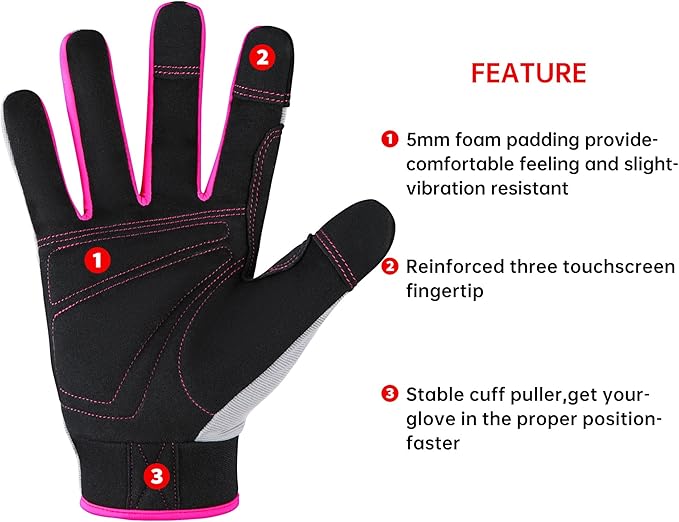 DULFINE Work Gloves for Women,Flexible Breathable Fit-Padded Knuckles & Palm,Touch Screen,Ideal for Gardening Yardwork Warehouse-VerdiqueGarden