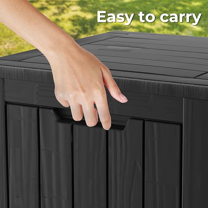 35 Gallon Outdoor Storage Box Waterproof Lockable Resin Deck Box Large, Patio Storage Bin for Pool Accessories Cushion Furniture, Garden Tools, UV-Resistant Outside Delivery Black-VerdiqueGarden