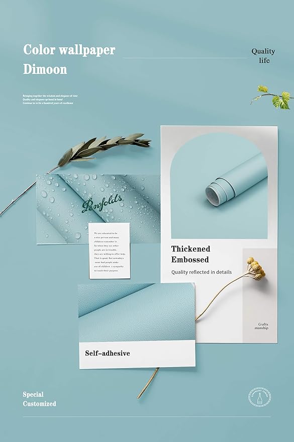 Dimoon 236''x17.7'' Blue Peel and Stick Wallpaper Contact Paper Modern Self Adhesive Wall Paper Removable Renter Friendly Textured Solid Color Shelf Cabinet Vinyl Roll (236''x17.7'',Nile Blue)-VerdiqueGarden