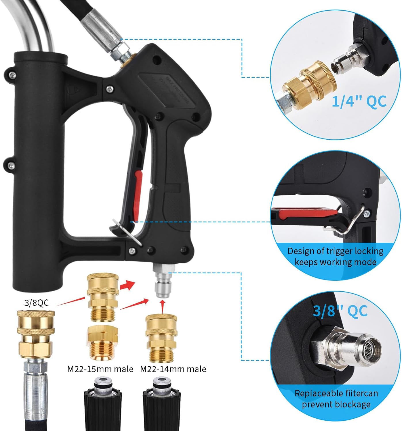 24 FT Telescoping Pressure Washer Wand Extension, Aluminum Power Washer Extension Wand with 7 Nozzle Tips, 3 Adapters & Support Harness, Gutter Cleaning Tools for 2 Story House-VerdiqueGarden