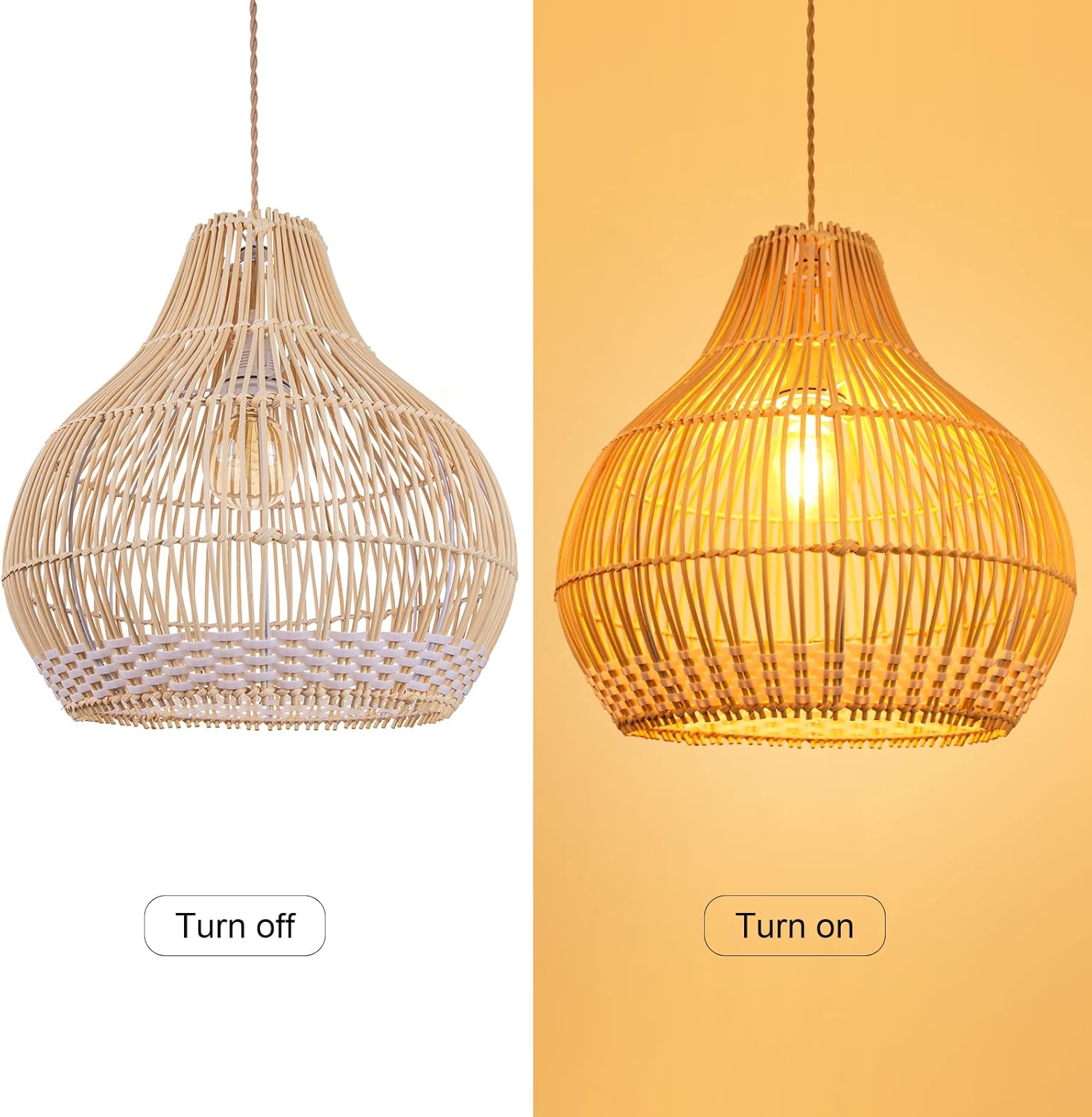 Arturesthome 1 Light Coastal Rattan Pendant Light for Kitchen Island White,Wicker Chandelier,Handmade Woven Hanging Ceiling Lighting Fixtures Lampshade for Living Room Bedroom-VerdiqueGarden