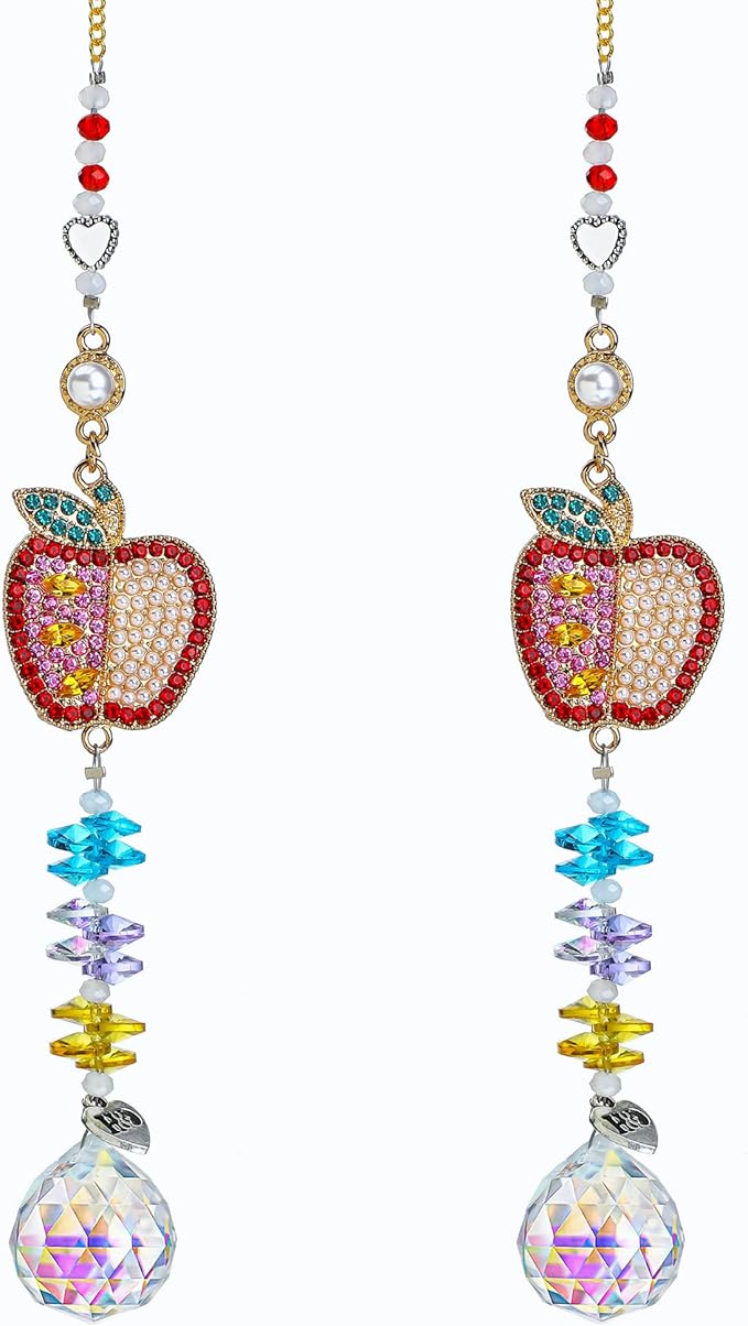 H&D HYALINE & DORA Set of 2 Crystal Sun Catchers Christmas Apple Pendant with Rhinestones, Hanging Colorful Crystal Ball Prism Sun Catcher for Home Wedding Party Christmas Garden Decor-VerdiqueGarden