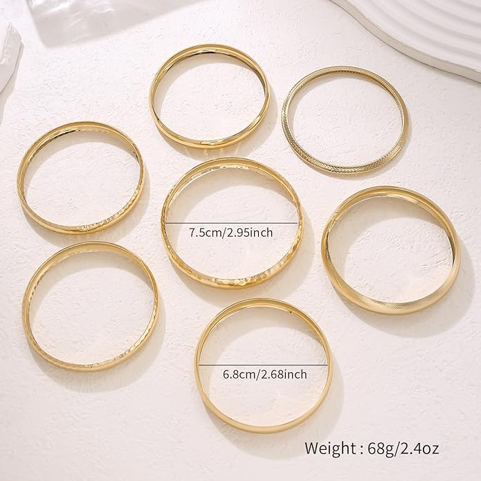 Chunky Gold Bangle Bracelets for Women, Dainty 14k Gold Plated Big Stackable Bangles Set, Trendy Statement Cuff Bracelet Stack Fashion Jewelry Christmas Gifts