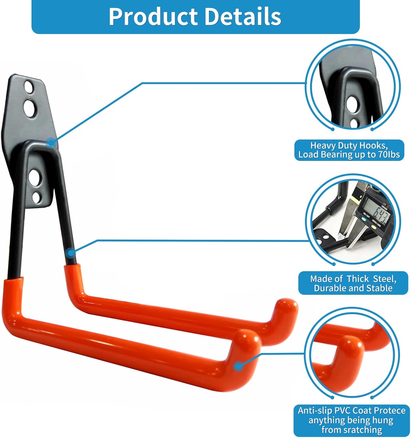 Garage Storage Utility Hooks，Garage Garden Tool Organizer，Steel Wall Mount Hooks, Large Garden U Hooks （2 Pack）-VerdiqueGarden