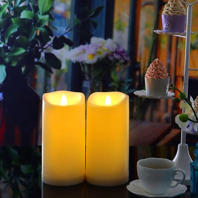 CANDLE CHOICE Waterproof Outdoor Battery Operated Flameless Candles with Timer Flickering Plastic Resin Electric LED Pillar Lights for Lantern Patio Garden Wedding Party Decorations 3x6 Inches 2 Pack-VerdiqueGarden