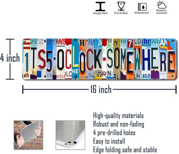 Bar Signs For Home Bar Decor Its 5 O'Clock Somewhere Sign Funny Metal Tin Sign Outdoor Bar Accessories Vintage Surfboard Decor Street Signs For Bedroom Bar Wall Decor Garage Decor It'S Five O'Clock-VerdiqueGarden