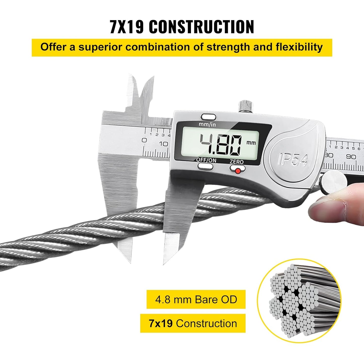 VEVOR 3/16 T304 Stainless Steel Cable 250FT, 3700 LBS Breaking Strength Cable Railing System Wire Rope Aircraft Deck Railing Kit Fence Wire-VerdiqueGarden