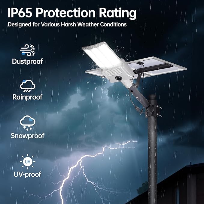 11000W Solar Street Light Outdoor with Dual Solar Panels IP65 Waterproof – 650,000LM 3-Sided LED Lights, 144pcs LEDs, 50000mAh Battery, Motion Sensor, Dusk to Dawn for Parking Lot, Yard,Garden-VerdiqueGarden