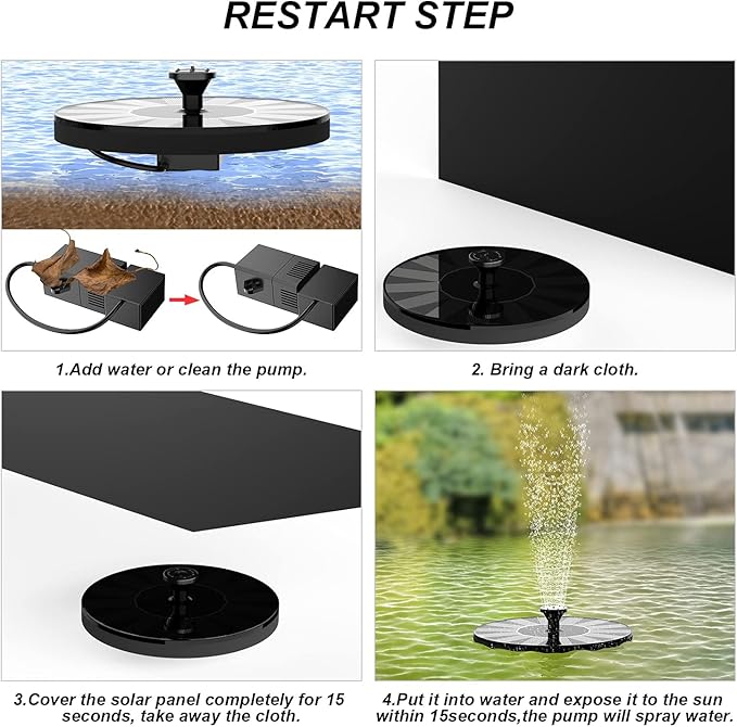 Solar Fountains,Solar Water Fountain,Solar Powered Bird Bath Fountain with 6 Nozzles - Free Standing Floating Solar Water Fountain for Bird Bath, Garden, Pond, Pool (Black-1W)-VerdiqueGarden