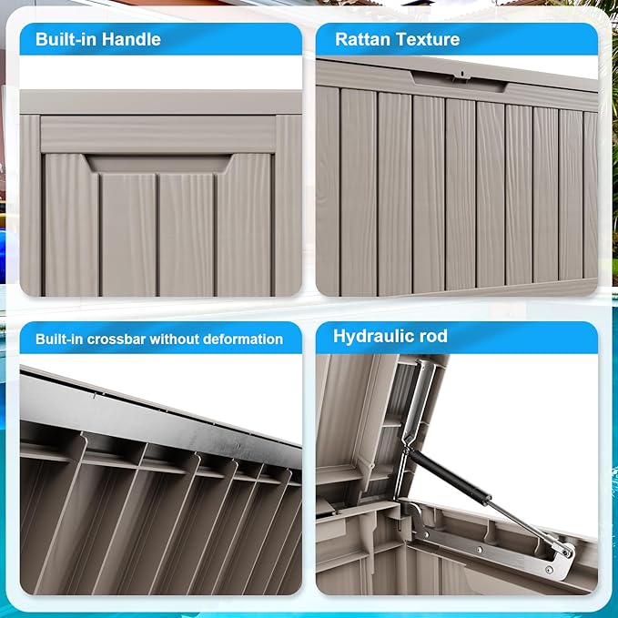 80 Gallon Outdoor Deck Box,Storage Lockable Waterproof Patio Furniture,Garden Tools,Cushions,Pool Accessories Outside Storage Resin Box(Gery)-VerdiqueGarden