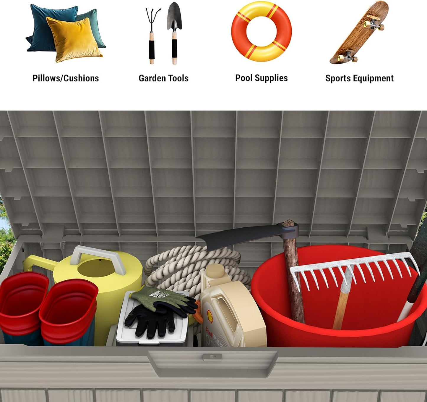 Mars Villa 45 Gallon Outdoor Storage Box, Resin Deck Box Waterproof, Storage Chest for Outside Patio Furniture Cushions, Pool Supplies, Garden Tools, UV Resistant and Weatherproof, Greige-VerdiqueGarden