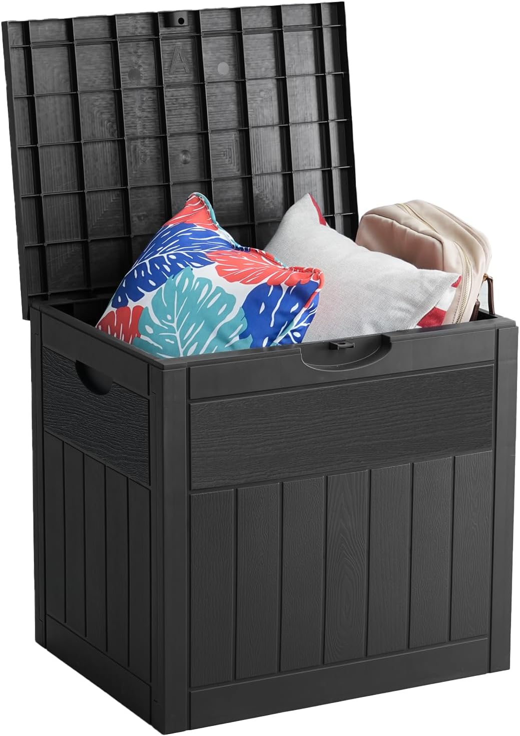 31 Gallon Deck Box, Small Outdoor Storage Box Waterproof, Lockable Secure Package Bin Delivery Box for Outside Front Porch, Patio Cushions Storage Box, Delivery Driver Snack Box for Porch, Black-VerdiqueGarden