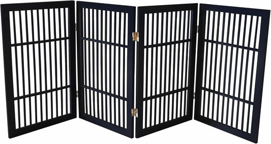 Pet Dog Gate Strong and Durable Freestanding Folding Acacia Hardwood Portable Wooden Fence Indoors or Outdoors by Urnporium (Black Pet Gate, 4 Panel 30" Tall)-VerdiqueGarden