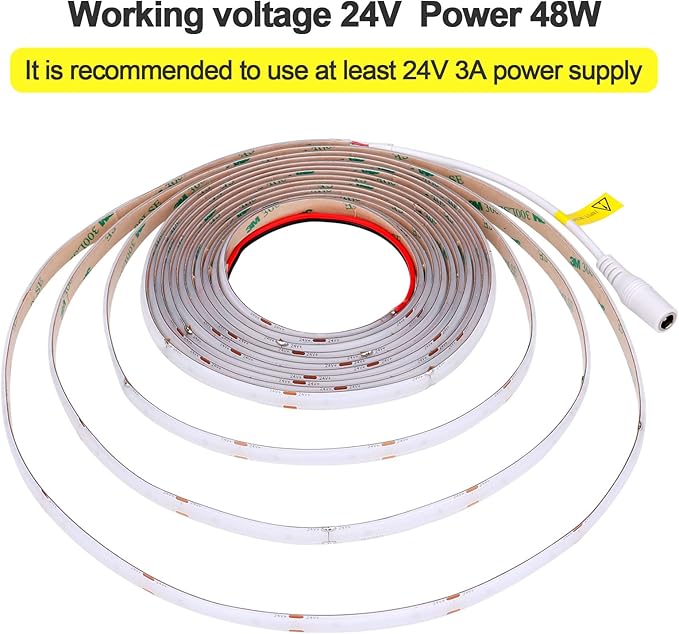 DC 24V COB LED Strip Light Blue IP65 Waterproof 5M/16.4ft Uniform Glow 2400LEDs Flexible LED Tape Lights for DIY Garden Backyard Corridor Stairs Decoration(No Power Supply)-VerdiqueGarden