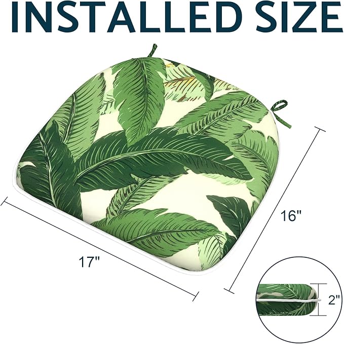 Indoor/Outdoor Chair Cushions 16x17 Inch, Patio Chair Cushions with Ties, All Weather Seat Cushions for Patio Furniture Home Garden Chair Use, Set of 4, Swaying Palms Green-VerdiqueGarden